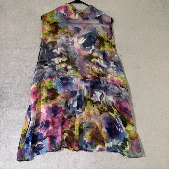 Susan Graver 2X Sleeveless Open Front Cardigan Vest Sheer Chiffon Floral - Picture 8 of 9